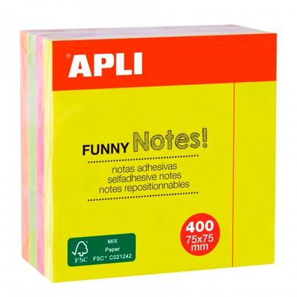 Apli Cubo De Notas Adhesivas Funny 75X75Mm Cubo De 400H Colores Fluorescentes Surtidos