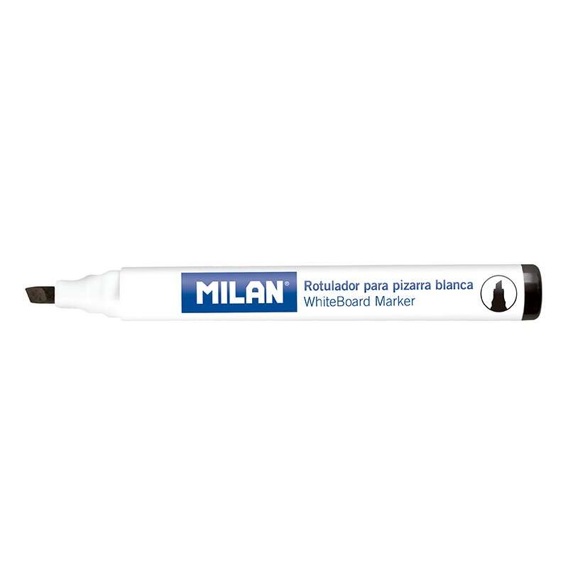 Milan Rotuladores Para Pizarra Blanca Con Punta Biselada - Punta 1 - 4 Mm - Tinta A Base De Alcohol - Borrable En Seco - Color Negro