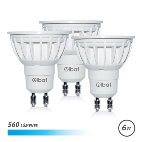 Elbat Pack 3 Bombillas Led Gu10 - 6W - 560Lm - Luz Fria - Color Blanco