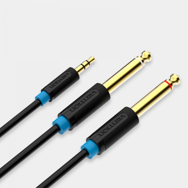 Vention Cable Estereo Jack 3.5 Macho A 2X Jack 6.5 Macho - 0.5M - Color Negro