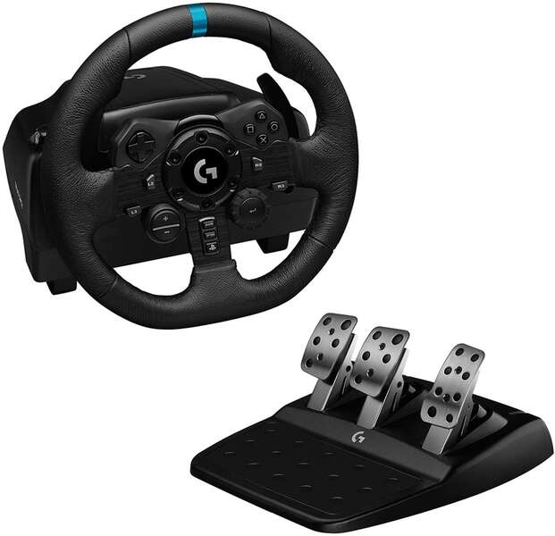 Logitech G923 Trueforce Juego De Volante Y Pedales De Carreras Compatible Con Ps4, Ps5 Y Pc - Leds Indicador Rpm - Giro 900º - Efecto Force Feedback Con Trueforce - Freno Progresivo - Volante De Aluminio, Cuero Y Acero - Pedales Ajustables