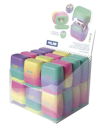 Milan Afilalápices Compact Sunset Doble Con Depósito C/Surtidos Expositor 24 Ud