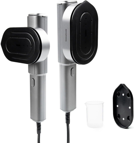 Innovagoods Plancha De Vapor Vertical 2 En 1 De Viaje - Potencia 1200W - Doble Orientacion - Vapor Continuo De 10 G/Min - Deposito 100Ml - Antiadherente - Incluye Accesorios - Color Gris Y Negro