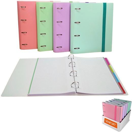 Senfort Carpeta Anillas 4X30Mm Ringbook C/Recambio 120H A4 C/Goma 4 Separadores C/Surtidos Pastel