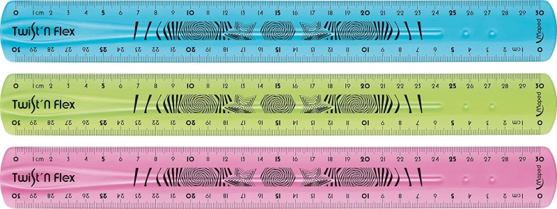 Maped Twist´n Flex Regla De Flexible 30Cm - Irrompible - Doble Graduacion - Colores Aleatorios Azul, Rosa Y Verde