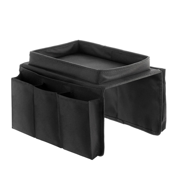 Innovagoods Bandeja Para Sofa 2 En 1 - Multifuncion - Organizador De Mandos Con 6 Compartimentos - Superficie Bandeja 26X17Cm - 54X31X4Cm - Color Negro