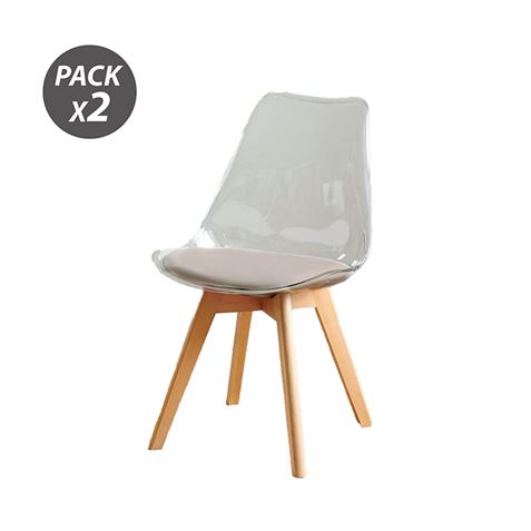 Muvip Pack 2 Sillas Design D1000 - Patas Macizas De Madera - Cojin Acolchado En La Base - Color Blanco/Marron