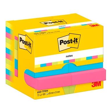 Post-It Blocs Notas 653 Gama Energetic Amarillo,Azul,Fusia,Verde Neón 38X51  -Pack 12-