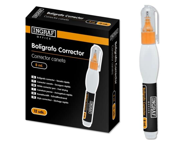 Ingraf Boligrafo Corrector 8Ml - Punta Metalica Fina - Secado Rapido - Forma Ergonomica