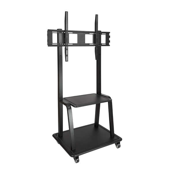 Tooq Soporte De Pantalla De Suelo Con Ruedas 37"-100" - Bloqueo De Ruedas - Dos Estantes - Peso Max 150Kg - Vesa 800X600Mm - Color Negro