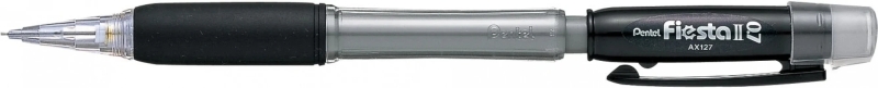 Pentel Fiesta Ii Portaminas Hb 0.7Mm Con Goma - Incluye 2 Recargas - Grip De Goma - Diseño Ergonomico - Color Negro