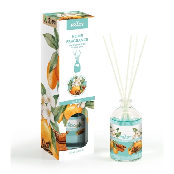 Prady Ambientador Mikado Karma - Frasco De Cristal 100 Ml Y Varitas Difusoras