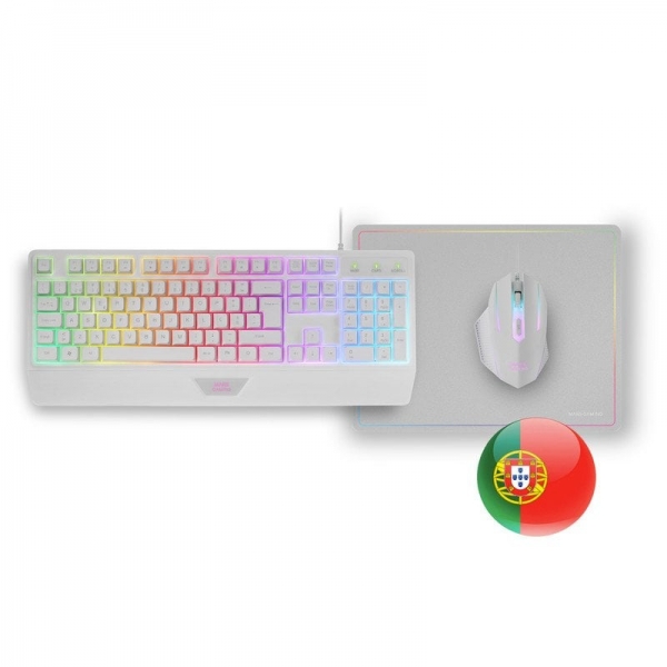 Mars Gaming Mcp124 Combo Gaming 3En1 - Teclado H-Mech Rgb - Raton Rgb Switches Huano - Alfombrilla Nanotextil Rainbow - Compatibilidad Multiplataforma - Color Blanco