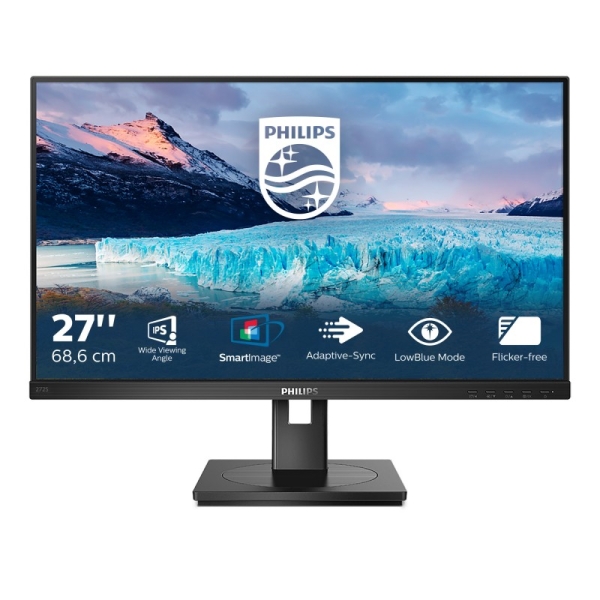 Philips S Line 272S1Ae/00 Monitor 27" Led Ips Fullhd 75Hz - Respuesta 4Ms - Altavoces 4W - Regulable En Altura, Giratorio E Inclinable - Hdmi, Dvi, Displayport, Vga - Vesa 100X100Mm - Color Negro