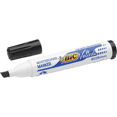 Bic Velleda 1751 Ecolutions Marcadores Para Pizarra - Punta Biselada - Trazo Entre 3Mm Y 5.5Mm - Tinta Con Base De Alcohol - Ecologico - Borrado Optimo - Color Negro