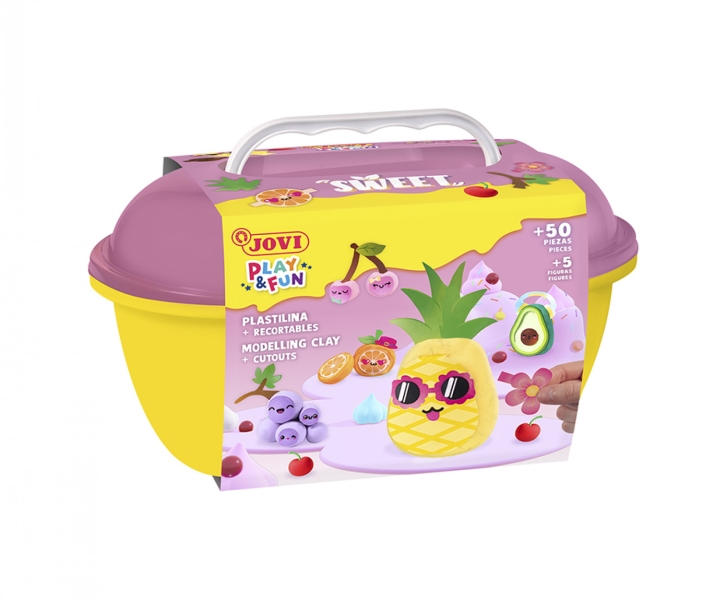 Jovi Play & Fun Cofre Sweet Con 24 Barras De Plastilina 15Gr + Modeladores + Recortables - Sin Gluten - Base Vegetal - No Se Seca - Colores Surtidos