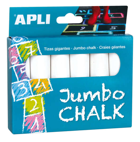 Apli Pack De 6 Tizas Redondas Jumbo - Tamaño Ø 25 X 105Mm - Sulfato De Calcio Bajo En Residuo - Aptas Para Uso Escolar - Color Blanco