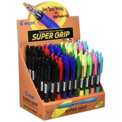 Pilot Expositor De 60 Boligrafos De Bola Retractiles Supergrip - Punta Redonda 1.0Mm - Trazo 0.27Mm - Tinta De Aceite - Grip Ergonomico - Colores Surtidos