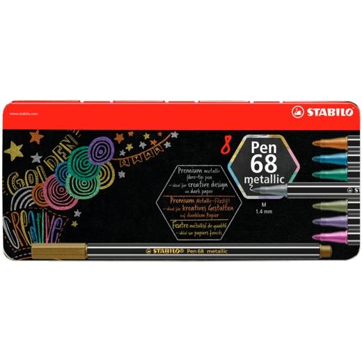 Stabilo Rotuladores Pen 68 Metallic C/Surtidos Metálicos Estuche De Metal 8 Ud
