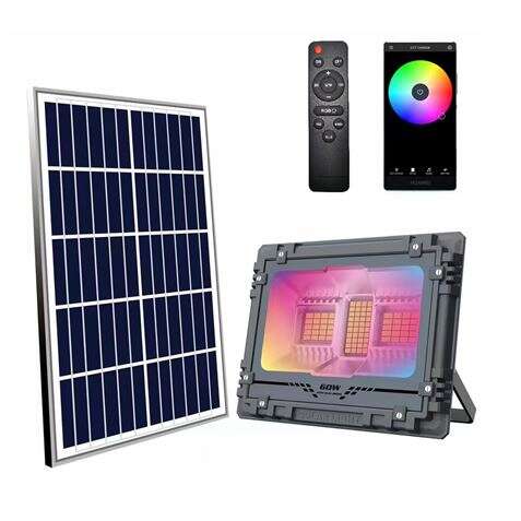 Elbat Foco Solar Led Rgb 60W - 515Lm - Bluetooth - Bateria 5V/6Ah - Control Remoto - Ip67