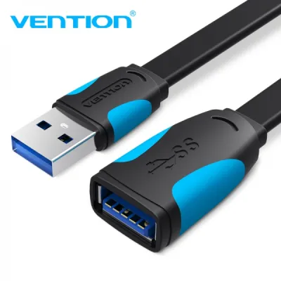Vention Cable Alargador Plano Usb 3.0 Macho A Usb Hembra - 2M - Color Negro Y Azul