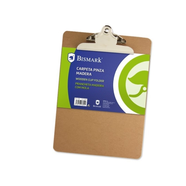 Biskmark Carpeta Sujetapapeles Con Base De Madera Y Pinza Metalica - Formato Folio