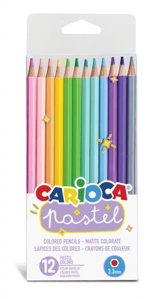 Carioca Pack De 12 Lapices De Madera Pastel - Colores Pastel - Cuerpo Hexagonal - Colores Brillantes Y Lavables - Escritura Blanda - Mina Ø 3.3Mm Segura Y Resistente A Las Caidas - Color Varios