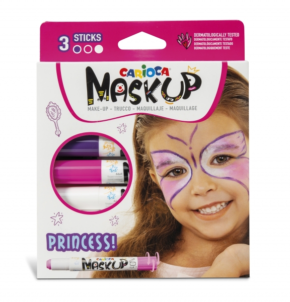Carioca Mask Up Princess Pack De 3 Colores Para La Piel - Colores Brillantes - Lavables - Base Agua - Incluye Dos Tutoriales Paso A Paso - Colores Rosa, Violeta Y Blanco