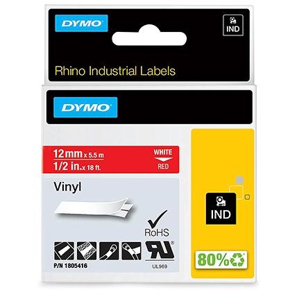 Dymo Rhino Cinta De Etiquetas Industrial Adhesiva Id1-12, Blanco Sobre Rojo De 12Mmx5´5M, Vinilo