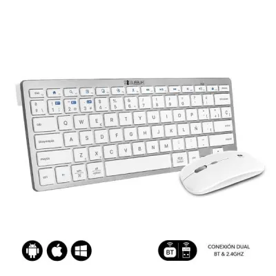 Subblim Combo Multidispositivo Compacto - Conectividad Inalambrica Multidispositivo - Compatible Con Windows, Android, Ios Y Macos - Control Multimedia - Teclado En Español - Color Blanco