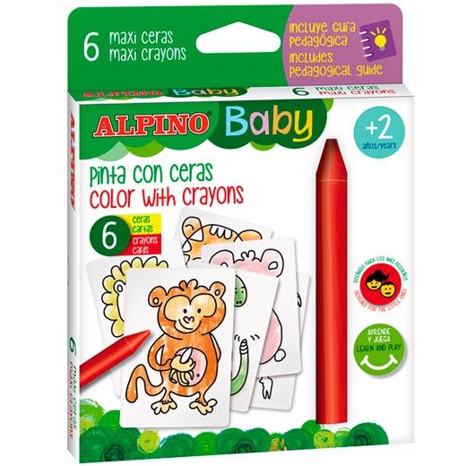 Alpino Ceras Baby "La Jungla" Para Bebés Con Cartas Para Colorear Estuche De 6 C/Surtidos
