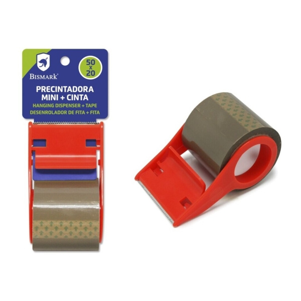 Bismark Mini Precintadora De Mano Para Rollos De Hasta 20M De Largo - Incluye Precinto De 20M - Cuchilla De Acero - Color Rojo
