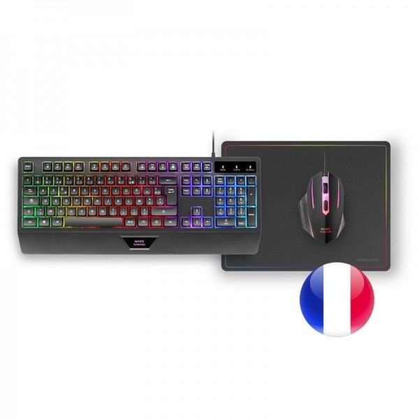Mars Gaming Mcp124 Combo Gaming 3En1 - Teclado H-Mech Ergonomico - Raton Rgb Switches Huano - Alfombrilla Nanotextil Rainbow - Compatibilidad Multiplataforma - Color Negro