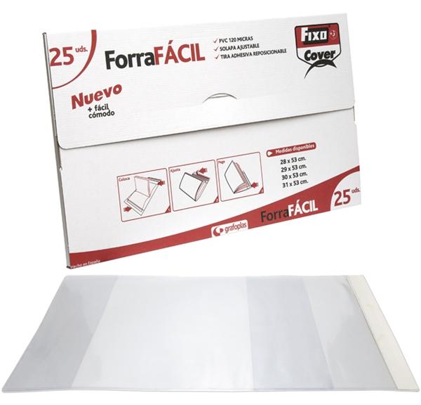 Fixo Forro Libros Sin Adhesivo Solapa Ajustable 120 Micras Pvc 0,28X0,53M Transparente Envase De 25