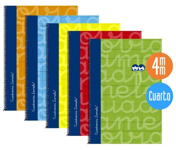 Lamela Cuaderno Espiral 80H 4º 70Gr Cuadrovía 4Mm C/Margen Cubierta Extradura C/Surtidos -Pack 5U-