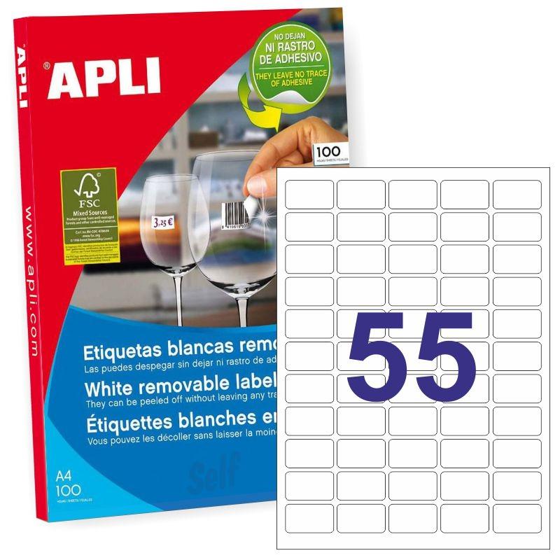 Apli Etiquetas Removibles 36,8X23,8Mm Inkjet/Láser C/Romos 55 X 100H Blanco
