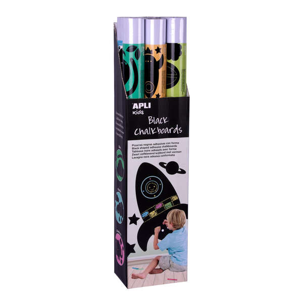 Apli Expositor Pizarras Negras Y Adhesivas Con Formas De Animales - Medida 100X60Cm - 6 Modelos Diferentes - Adhesivo Removible - Recurso Didactico Y Creativo - Color Negro