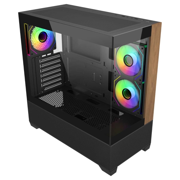 Cooler Master Elite 690 Wood Caja Semitorre Atx/Microatx/Mini-Itx - 3 Ventiladores 120Mm Rgb - Vista Panoramica - Doble Camara - 2Xusb-A - 1Xusb-C - 434X218X454Mm - Color Negro
