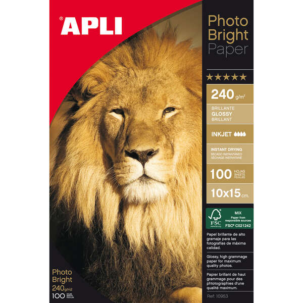 Apli Papel Fotografico Photobright 10 X 15 Cm 240G 100 Hojas
