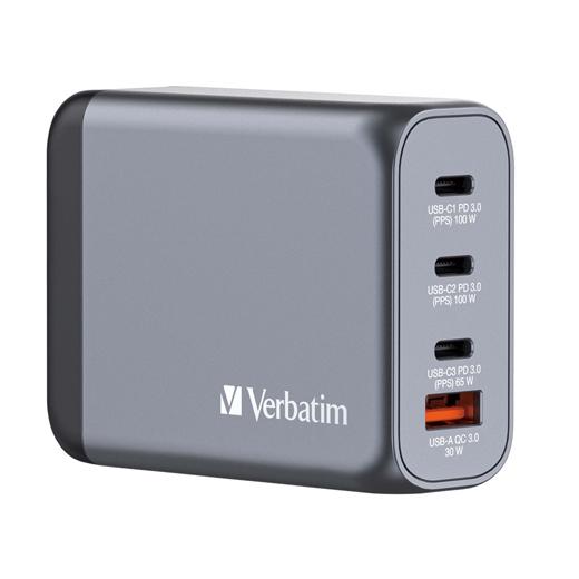 Verbatim Gnc-100 Cargador Pared Gan 100W Usb-A 3.0 Y 3Xusb-C 3.0