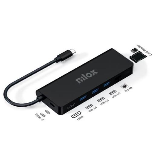 Nilox Dock Station Usb-C 8 En 1 3Xusb 3.2, 1Xhdmi, Sd, Rj45, Pd, Micro Sd Negro