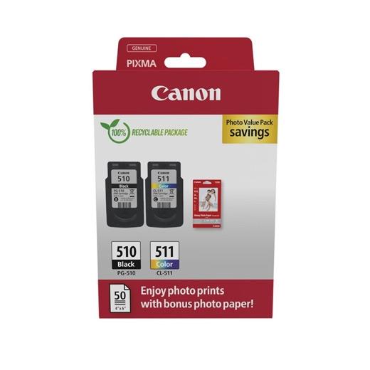 Canon Tinta Ecopack Bk+ C/M/Y + 50H Papel Fotográfico 10X15 For Pixma Ip 2700 - Mp 230/252/272/280/282/492/495/499 - Mx 360/410/420 - Pg 510+Cl 511