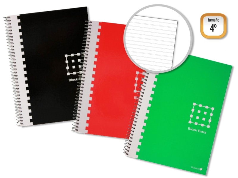 Golden Cuaderno Espiral 4º 80 Hojas 60Grs Pautado 3.5Mm - Margen Remarcado - Tapa Extradura - Colores Surtidos