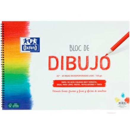 Oxford Bloc Dibujo Escolar T/ Blanda Espiral 20H 130Gr A3+ Liso Blanco