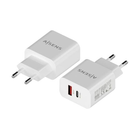 Aisens Cargador 1Xusb-C Pd3.0, 1Xusb-A Qc3.0 20W Blanco