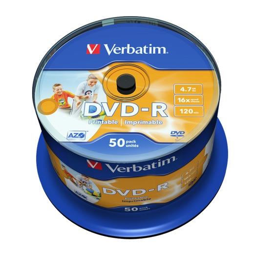 Verbatim Dvd-R, 4.7Gb, 16X, 50 Pack Spindle, Superficie Wide Inkjet Printable (21 -118Mm)