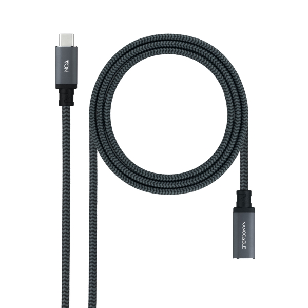 Nanocable Cable Prolongador Usb-C 3.2 Macho A Usb-C 3.2 Hembra - Gen2X2 20Gbp - 100W 5A - 4K 60Hz - 2 Metros - Mallado - Color Negro