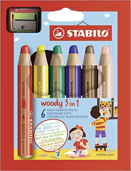 Stabilo Lápices De Colores Woody 3 En 1 C/Surtidos Estuche 6 Ud + 1 Sacapuntas