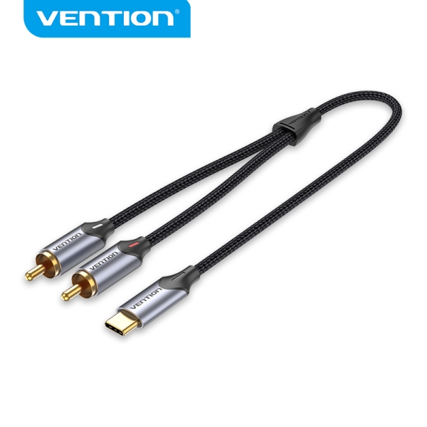 Vention Cable Usb-C A 2 Rca - Cancelacion De Ruido Hi-Fi - Blindaje Multiple - Chip De Audio Jieli Ac1297A - Color Gris