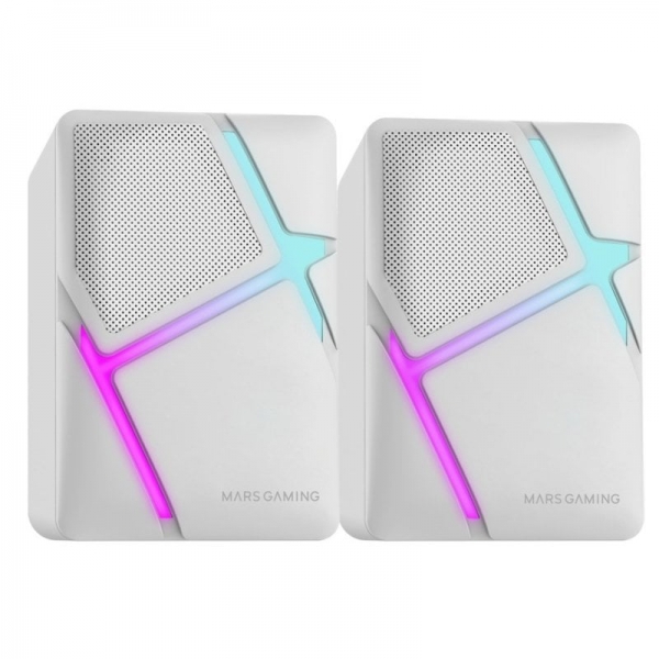 Mars Gaming Ms-H Altavoces Compactos - Sonido Envolvente 10W - Iluminacion Rgb Flow - Drivers Invertidos - Conexion Jack Y Usb - Control De Volumen Facil - Color Blanco